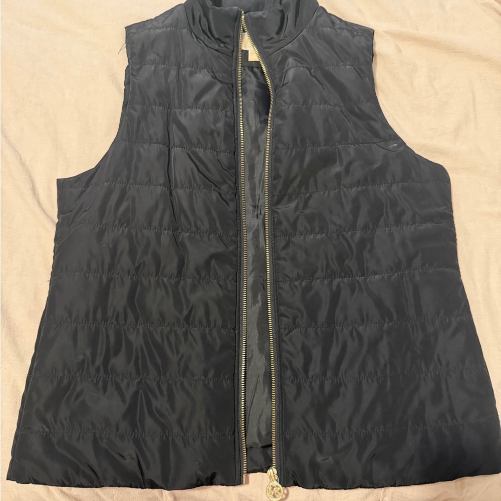 Michael Kors Black Quilted Puffer Vest with Gold Zip